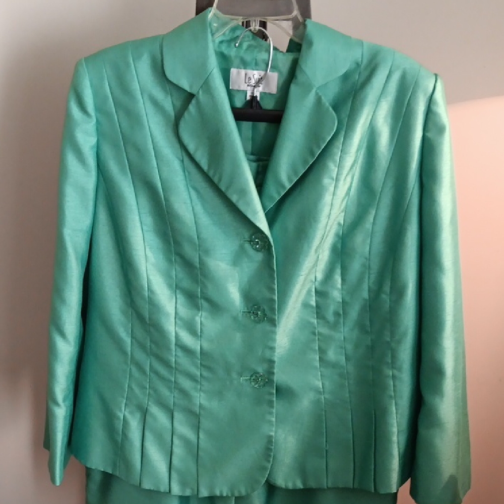 Mint Green Le Suit 2 Piece Blazer And Skirt 16W